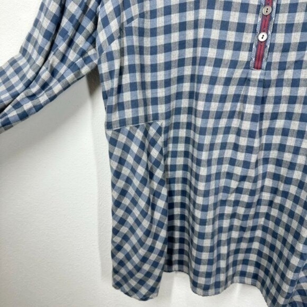 J. Jill Size Large Blue Grey Checkered V Neck Popover Blouse Cozy Casual Fall - Picture 4 of 10